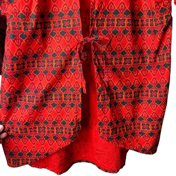 Vintage RAMA Thailand Size Large Thai Cotton Tie Back Half Sleeve Blouse Print - Picture 7 of 16